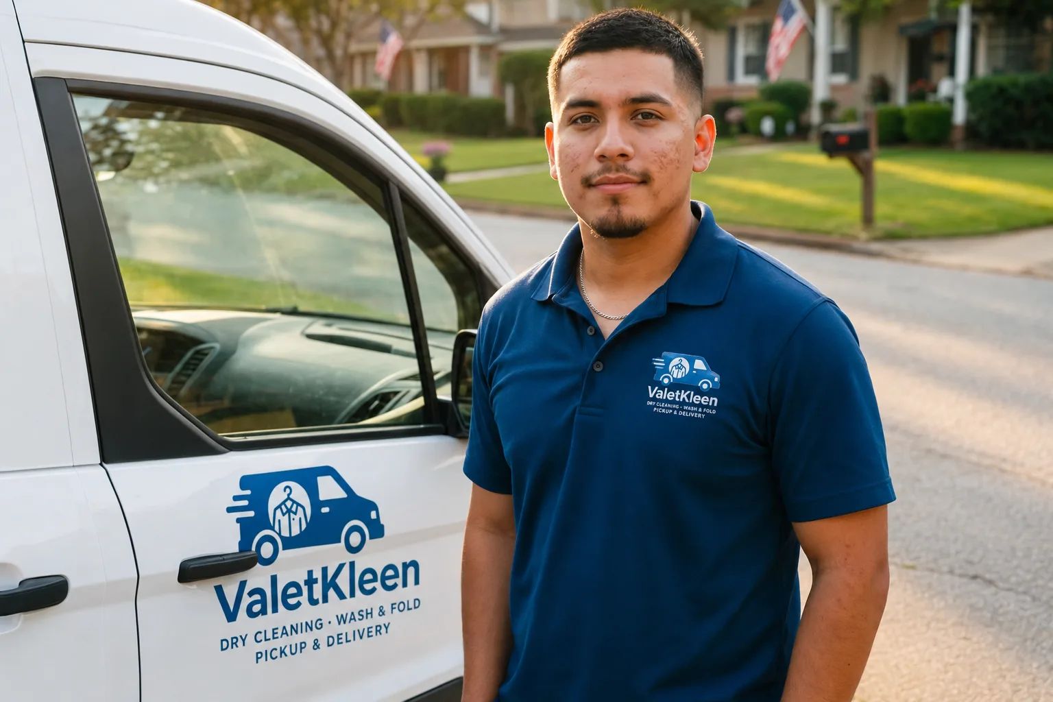 ValetKleen driver delivering professionally cleaned garments